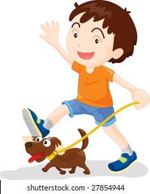 Illustration of boy lead his dog