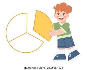 Illustration of a boy learning mathematical fractions