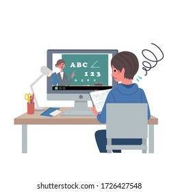 Illustration of a boy learning online