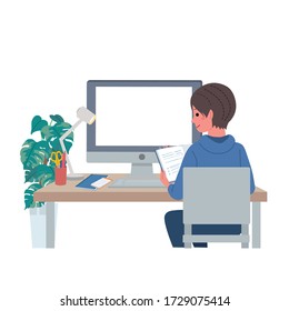 Illustration of a boy learning online