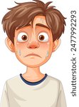Illustration of a boy looking anxious and sweating