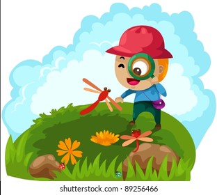 illustration of boy looking through a magnifying glass