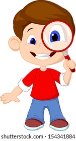 Illustration of a boy and a magnifier 