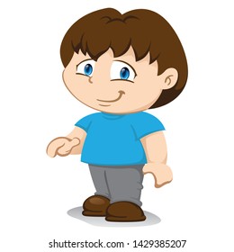 Illustration boy mascot, boy standing in standing position waiting for wearing blue t-shirt gray pants. Ideal for training, institutional and promotional materials
