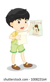 Illustration Of A Boy With Missing Dog Poster