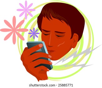 Illustration of a boy with mobile phone	