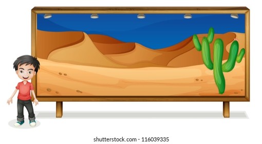 Illustration eines Jungen und eines Naturrahmens auf weißem Hintergrund
