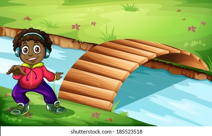 Illustration of a boy near the bridge