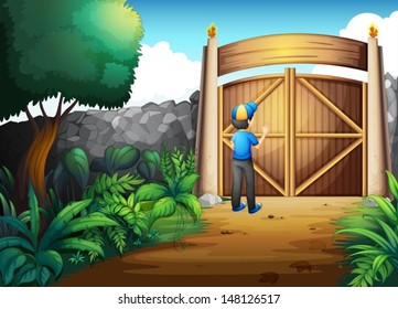 Illustration of a boy near the gate