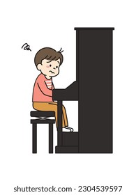 Illustration of Boy Not Enjoy Playing The Piano