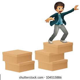 Illustration of a boy on boxes