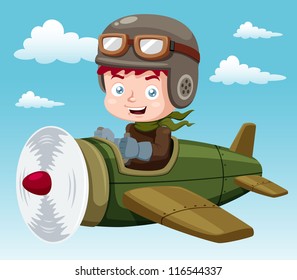 illustration of Boy on plane.Vector