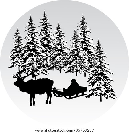 illustration with boy on sleigh with deer