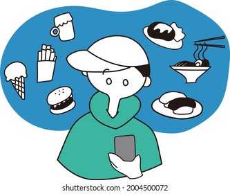 Illustration of a boy ordering a meal at Uber on his smartphone