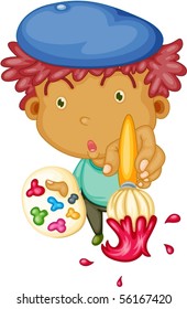 Ilustración de un niño con pincel de pintura sobre fondo blanco