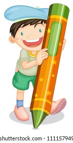 illustration of a boy with pencil on a white background