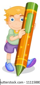 illustration of a boy with pencil on a white background