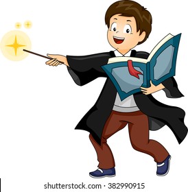 Illustration of a Boy performing as a Wizard while doing a Cast Spell