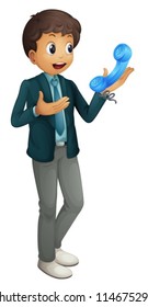 illustration of a boy and phone receiver on a white background