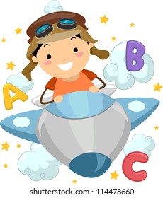 Illustration Boy Piloting Plane Surrounded By Stock Vector (Royalty ...