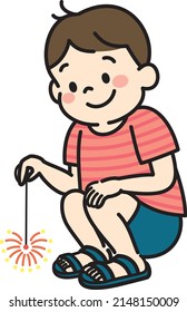 Illustration of boy play with fireworks
