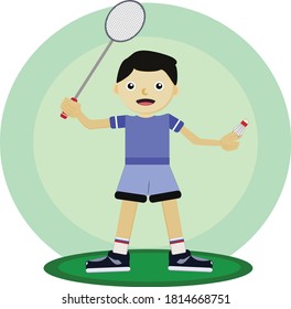 Illustration of boy playing badminton good for introduce sport to children