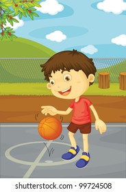 Illustration of boy playing basketball