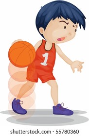 Illustration of A Boy Playing Basketball on white background