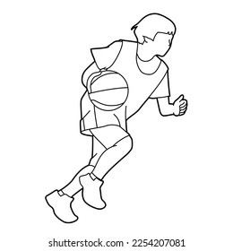 Illustration of a boy playing basketball (white background, vector, clipping)