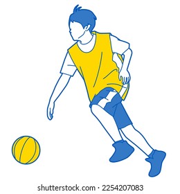 Illustration of a boy playing basketball (white background, vector, clipping)