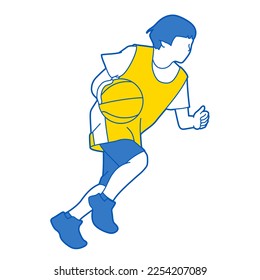 Illustration of a boy playing basketball (white background, vector, clipping)