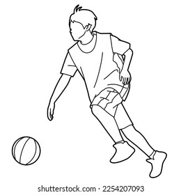 Illustration of a boy playing basketball (white background, vector, clipping)