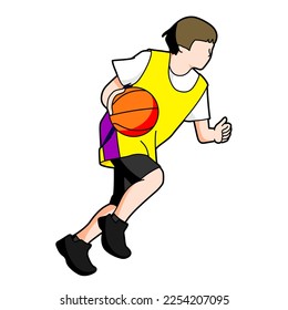 Illustration of a boy playing basketball (white background, vector, clipping)