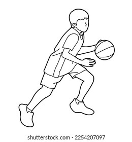 Illustration of a boy playing basketball (white background, vector, clipping)