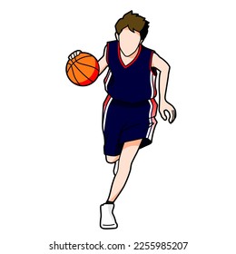 Illustration of a boy playing basketball (white background, vector, clipping)