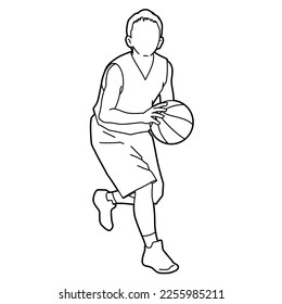 Illustration of a boy playing basketball (white background, vector, clipping)