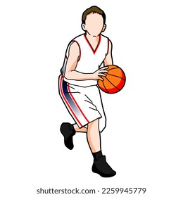 Illustration of a boy playing basketball (white background, vector, clipping)