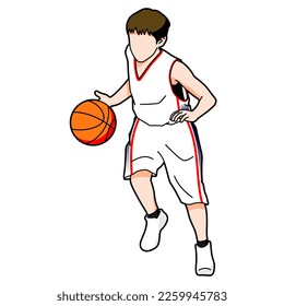 Illustration of a boy playing basketball (white background, vector, clipping)