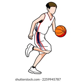 Illustration of a boy playing basketball (white background, vector, clipping)