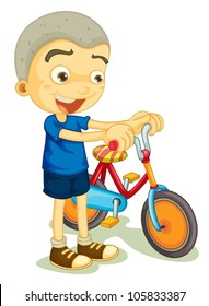 ilustración de un niño jugando a la bicicleta sobre un fondo blanco