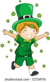 Illustration of a Boy Playing with Clovers