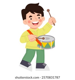 Illustration of a boy playing a drum