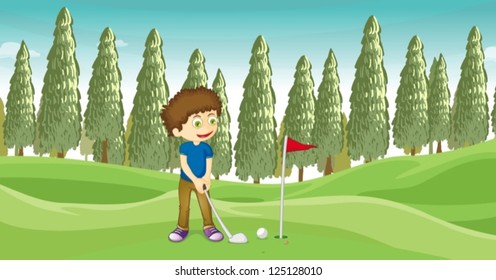 Ilustración de un niño jugando al golf