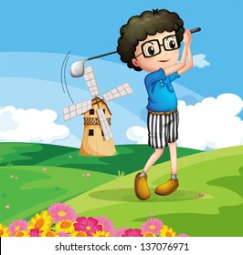 Illustration of a boy playing golf