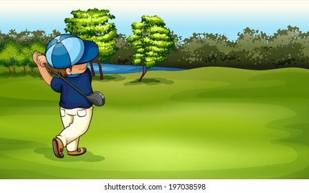 Illustration of a boy playing golf