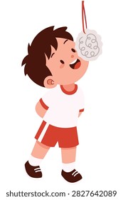 Illustration of Boy Playing Krupuk Race Game