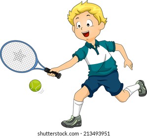 Illustration of a Boy Playing Lawn Tennis