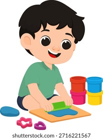 Illustration von Boy Playing with Modeling Clay