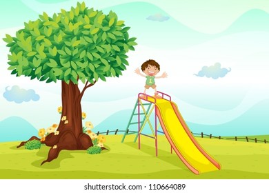 illustration of a boy playing in nature