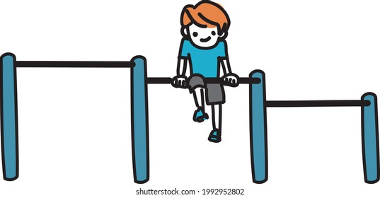 Ilustración de un niño jugando en el bar horizontal del parque